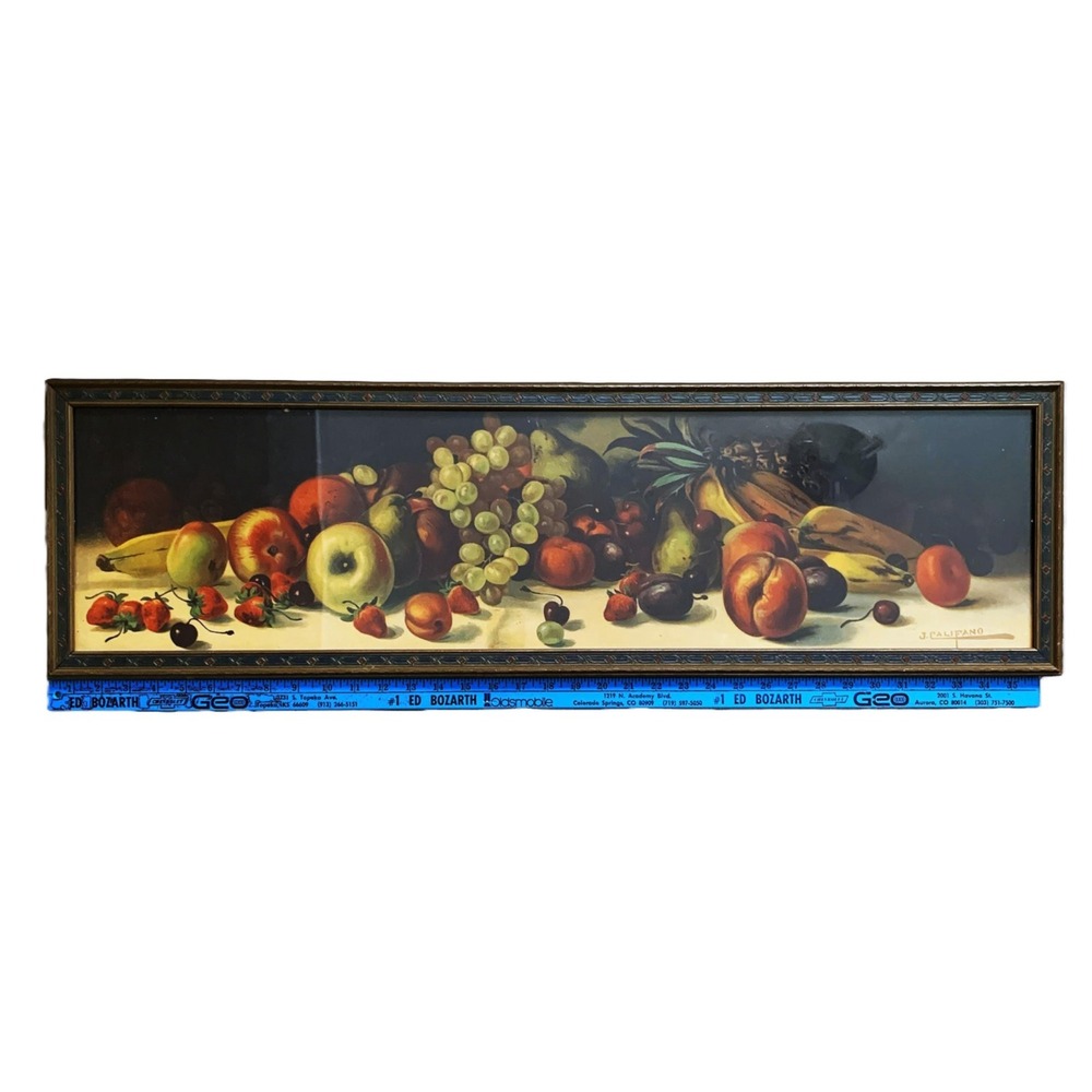 Antique c 1900s J. Califano Fruit Still Life Yard Long Litho Carved Wood Frame - Picture 9 of 13